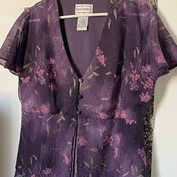 karin stevens Tops - Vintage 90s Y2K Karin Stevens Sheer Purple Floral Blouse | Fairycore Top | Size